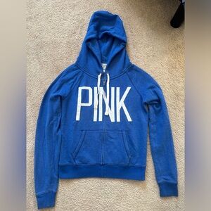 PINK Victoria's Secret Blue Full Zip Hoodie With Pockets Size Small